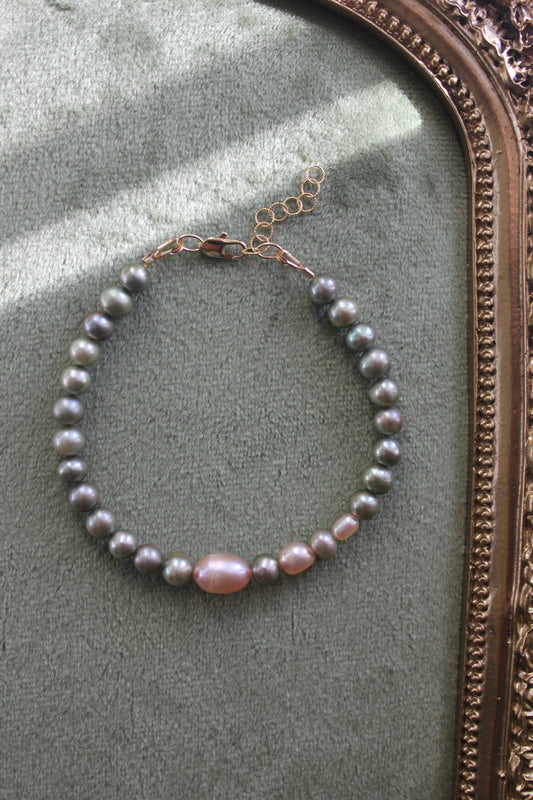 Off-Center Green + Pink Pearl Bracelet
